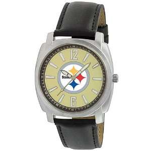 Gametime Pittsburgh Steelers Black Leather Watch:  Sports 