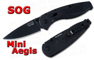  SOG Mini Aegis Assisted Open Folding Knife Black TiNi Plain Edge AE 22