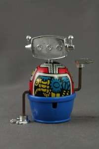 Vintage Metal Tin Litho Wind Up Moon Stroller Space Toy WORKS Original 
