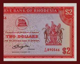 DOLLARS Banknote RHODESIA 1977   VICTORIA Falls   UNC  