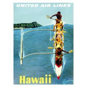  United Airlines, Hawaii Outrigger Giclee Poster Print 
