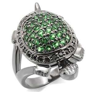   Tortoise Emerald Synthetic Stone Brass Ruthenium Ring: AM: Jewelry