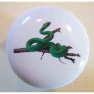  Green Viper Snake Ceramic Cabinet Drawer Pull Knob 