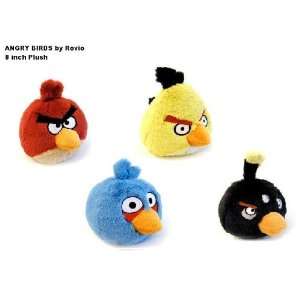  Angry Birds 8 Inch Plush Set Red, Blue, Black, Yellow 