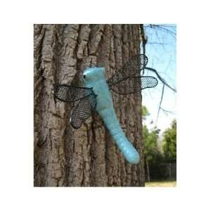  Dragonfly Blue Ceramic Garden Figure with Black Mesh Wings 