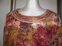KEREN HART Knit Top Shirt Sz XXXL 3X Abstract Floral Brass Studs Boho 