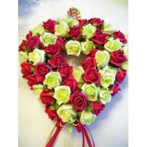  Burgandy and Green Rose Heart Wreath