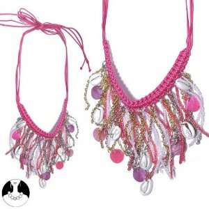   paris women necklace necklace adjustable antic gold fushia comb shell