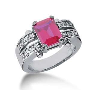  2.55 Ct Diamond Ruby Ring Engagement Emerald Cut Pave 