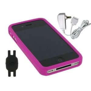  Magenta Silicone Skin Case + Wall Charger for Apple iPhone 