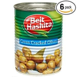 Beit Hashita Green Cracked Olives, 19.7 Ounce (Pack of 6)  