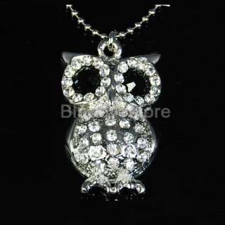 New Fashion Mini Silver Alloy Crystals Owl Necklace with Chain Charm 