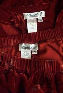 COLDWATER CREEK 2 Pc Red Velour Outfit Top Skirt XXL 16  