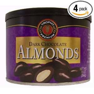 Trophy Nut Dark Chocolate Almonds, 10 Ounce Cans (Pack of 4)