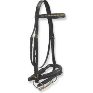  Gold Beaded Brow Horse Size Show Snaffle Bridle Black 