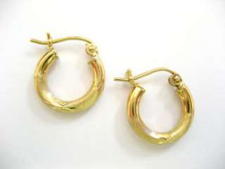 14K Real Gold Diamond Cut Hoop Earrings Hoops Small  