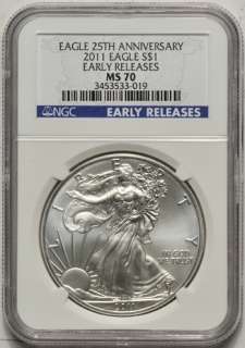   American Silver Eagle NGC MS 70 Early Releases 25th Anniversary Label