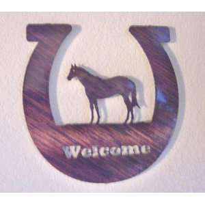  Horseshoe Welcome Sign   Standing Horse   Laser Cut Steel 