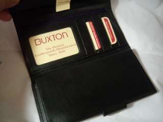 NEW Stunning Buxton Black Heiress Leather Check Book Clutch Wallet 