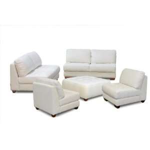 Zen Collection Armless All Leather Tufted Seat Sofa Loveseat and Two 