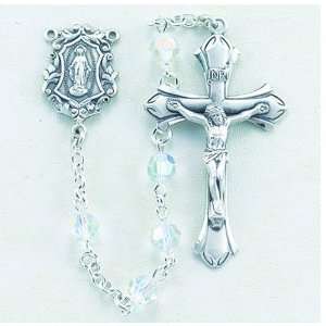 6mm Swarovski Crystal (AB) Rosary   Boxed St Sterling Silver Religious 