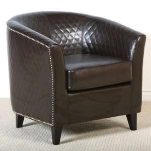  Mia Boned Leather Quilted Club Chair in Brown: Home 