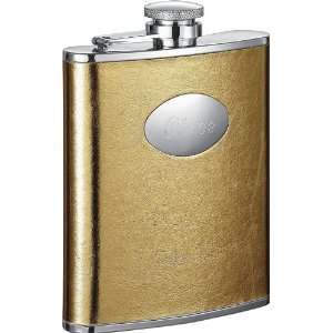   Gold Leather Stainless Steel 6oz Liquor Hip Flask