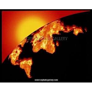  Computer artwork of Earth with burning continents Framed 