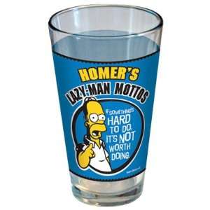 The Simpsons Homer Lazy Man Motto Pint Drinking Glass.:  