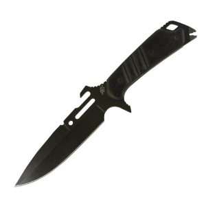   Combat Knife, Black Handle, Black Blade, Sheath: Sports & Outdoors