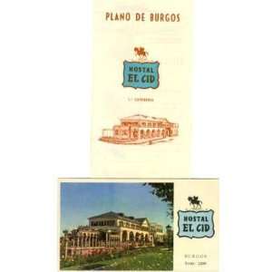  Hostal El Cid Brochure & Burgos Map Spain 1960s 