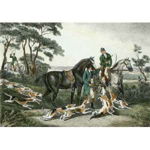 Hare hunting, Plate 1V Etching Howitt, Samuel , Field Sports Fishing 