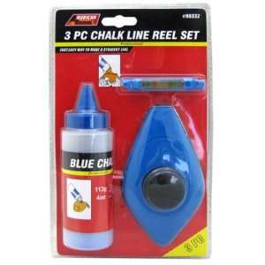 com 3 Piece Chalk Line Reel Tool and Chalk Set with Level Blue Chalk 
