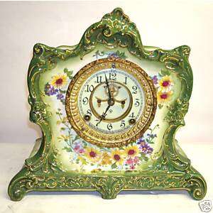 Ansonia Royal Bonn La Lorne porcelain mantel clock  