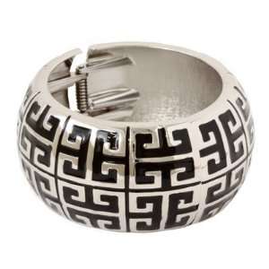 Exquisite Silver with Black Detail Patterned Casting Bangle Bracelet 