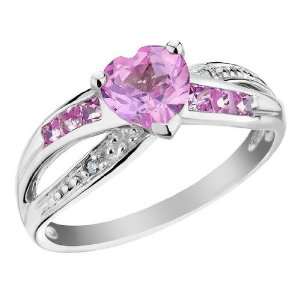 Created Pink Sapphire Heart Ring with Diamonds 1.35 Carat (ctw) in 10K 