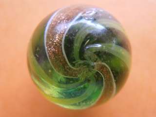 GREEN GLASS Antique vintage GERMAN Handmade Marble GREEN banded LUTZ 