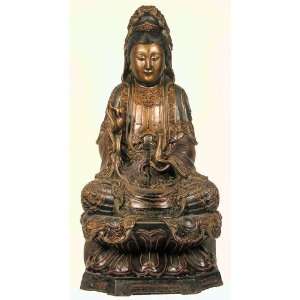  Kwan Yin Statue Tibetan Wood Gilt Cloisonne Everything 