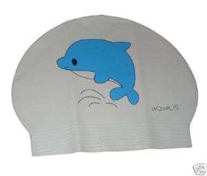 New AQUALIS Baby Dolphin White Latex Kids Swim Cap  