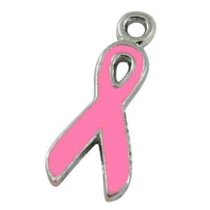  Pink Awareness Ribbon Enameled Pendants, 21mm X 9mm, 5pc 