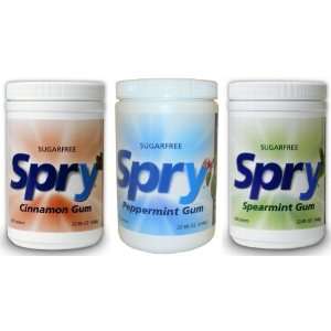 Spry 600ct Xylitol Chewing Gum 3 PACK SAVINGS (Cinnamon, Peppermint 