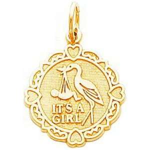  10K Yellow Gold Stork Its a Girl Charm: Jewelry