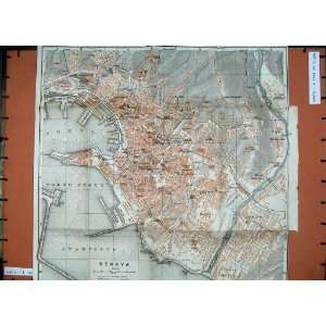  1909 Colour Map Italy Street Plan Genova Avamporto Pila 