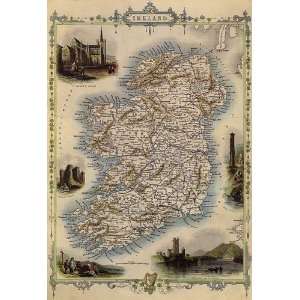  1800S MAP IRELAND DUBLIN IRISH SEA 1850 VINTAGE POSTER 