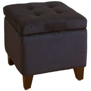   Leather Storage Ottoman with Tufting in Black: Furniture & Decor