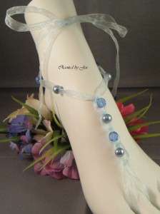 LIGHT BLUE Wedding Beach Bridal Ribbon BAREFOOT SANDALS  