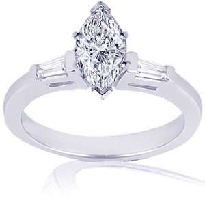 1Ct Marquise Cut Diamond W 3 Baguettes Stone Engagement Ring Bar Set 