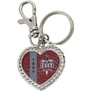  NCAA Troy University Trojans Silvertone Heart Keychain 