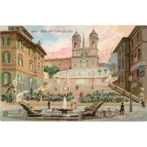 1900 Vintage Postcard Chiesa della Trinita dei Monti   Spanish Steps 