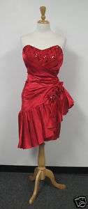 80s VINTAGE RED Sequined ASYMMETRICAL PARTY Prom DRESS  